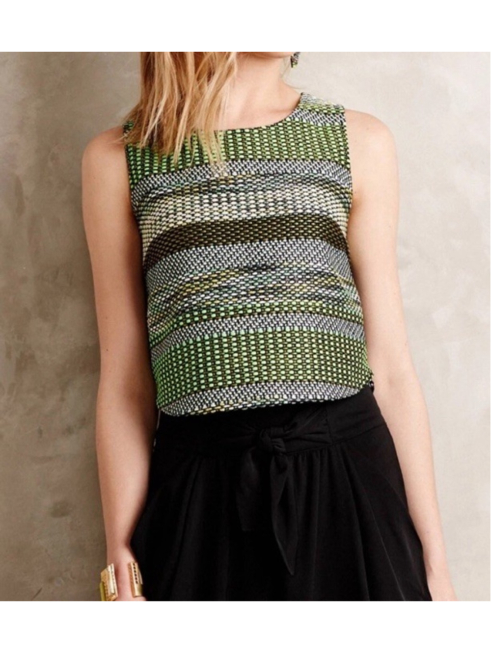Anthropologie Striped Jade Midi Crop Top by Leifsdottir Sz 6 Green Motif